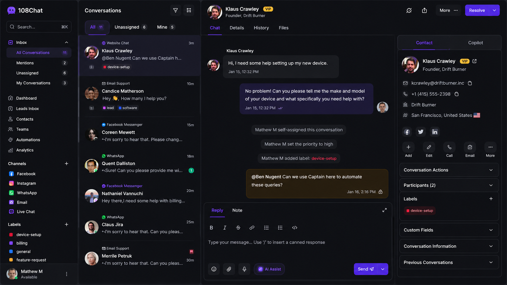 108Chat Dashboard